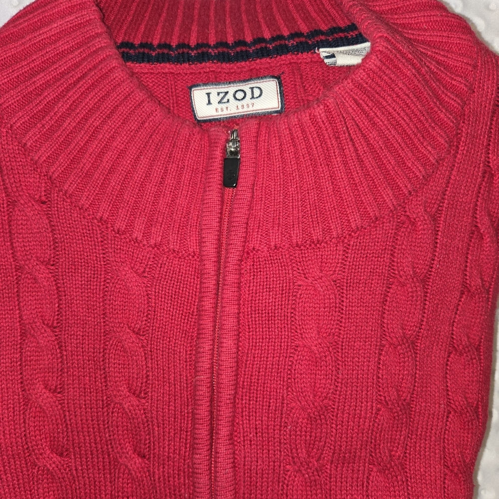 IZOD Men’s Cable Knit 1/4 Zip Red Sweater SZ XXL Heavy Warm